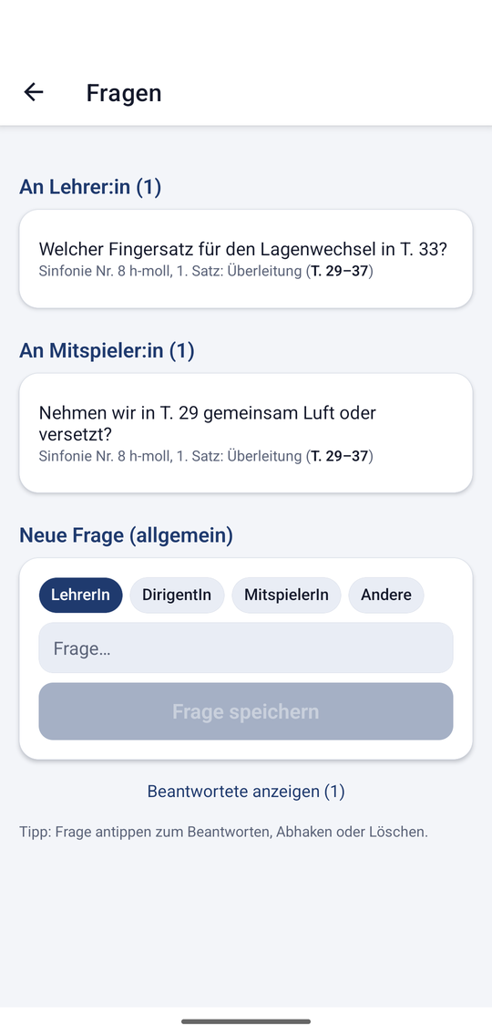 Fragenliste nach Empfänger:innen
