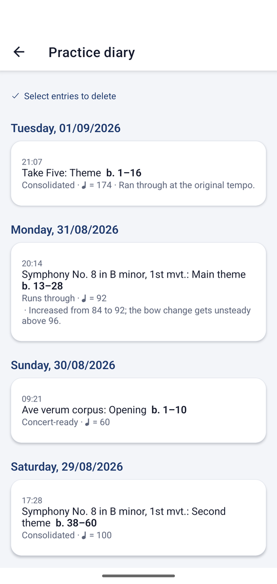 Practice diary